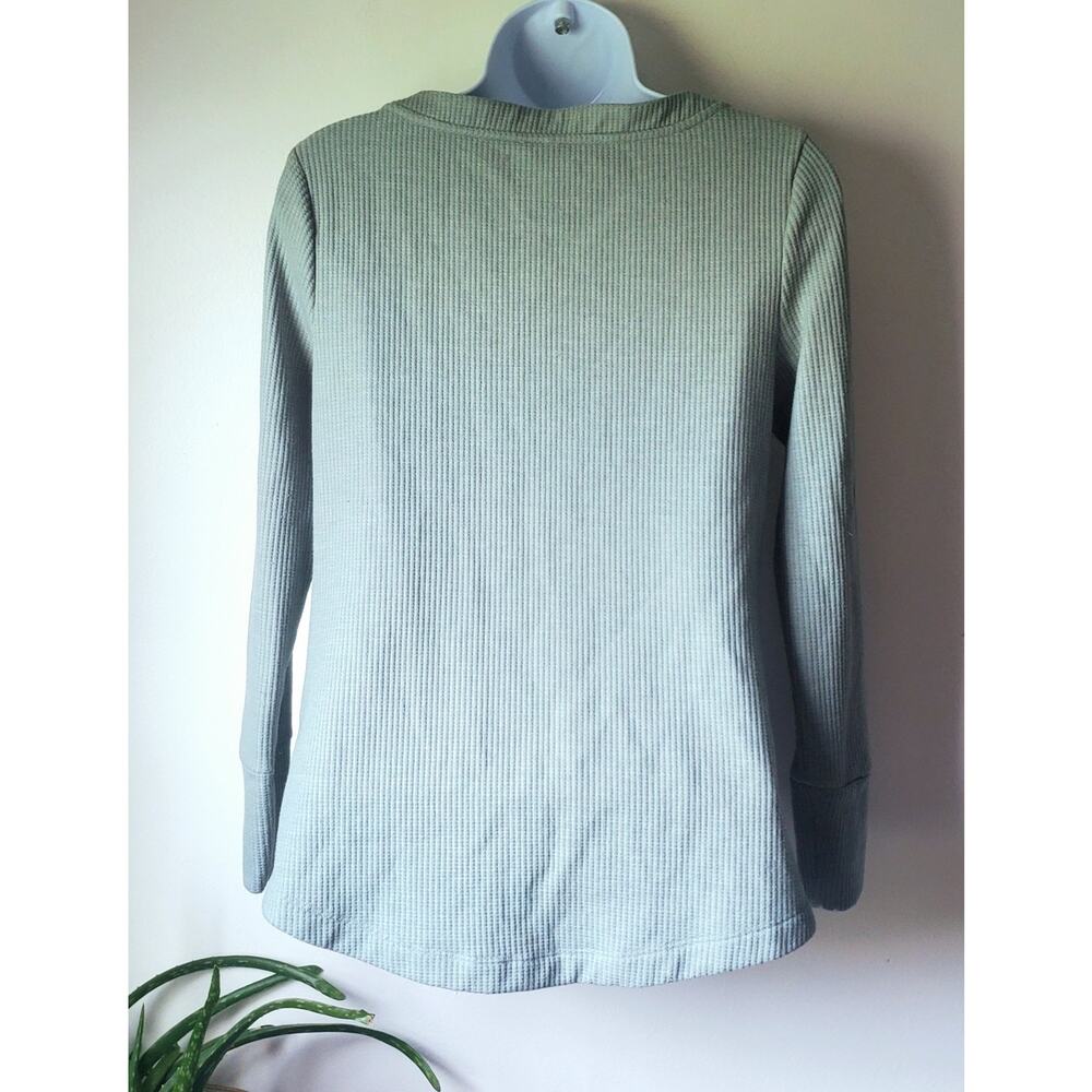 Soma Green Cotton Waffle Knit Long Sleeve Vneck Top Size XS Cabincore Cozy Fall - Picture 2 of 5